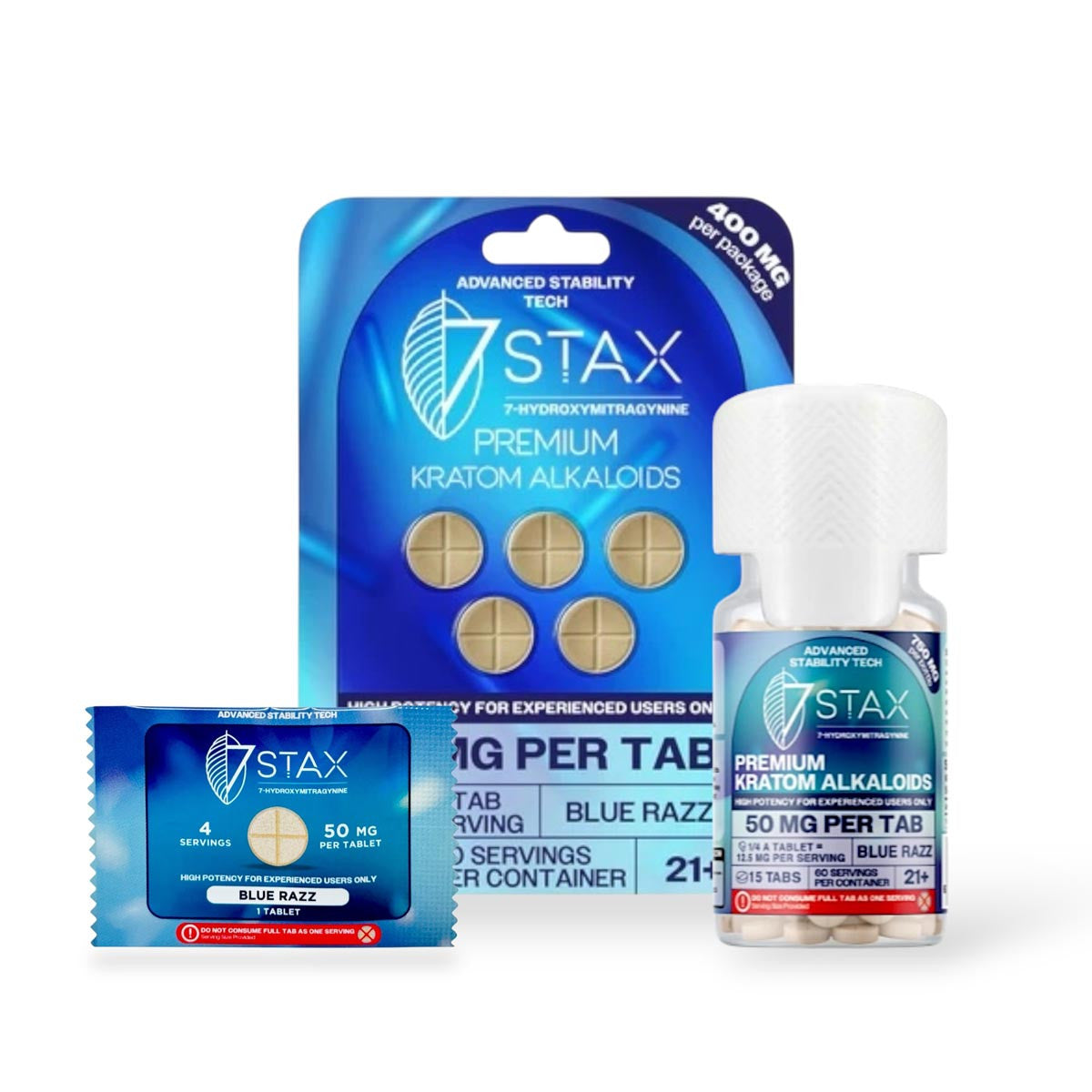 7 Stax 7-Hydroxymitragynine Tablets Blue Razz | 50MG Per Tablet