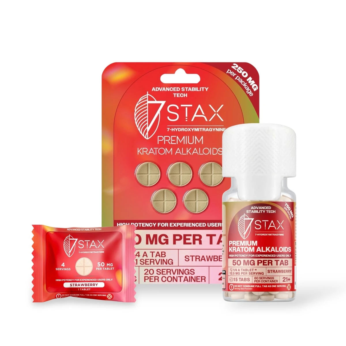 7 Stax 7-Hydroxymitragynine Tablets Strawberry | 50MG Per Tablet