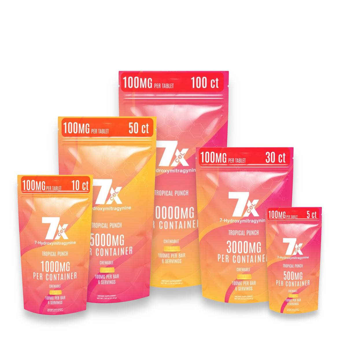 7Xcel 7-Hydroxymitragynine Chewable Tablets Tropical Punch | 100MG Per Tablet
