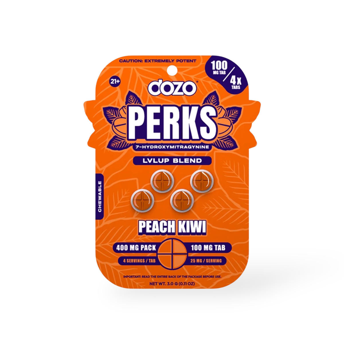 Dozo Perks Extreme Potency 7-OH LVLUP Peach Kiwi | 100MG Per Tablet