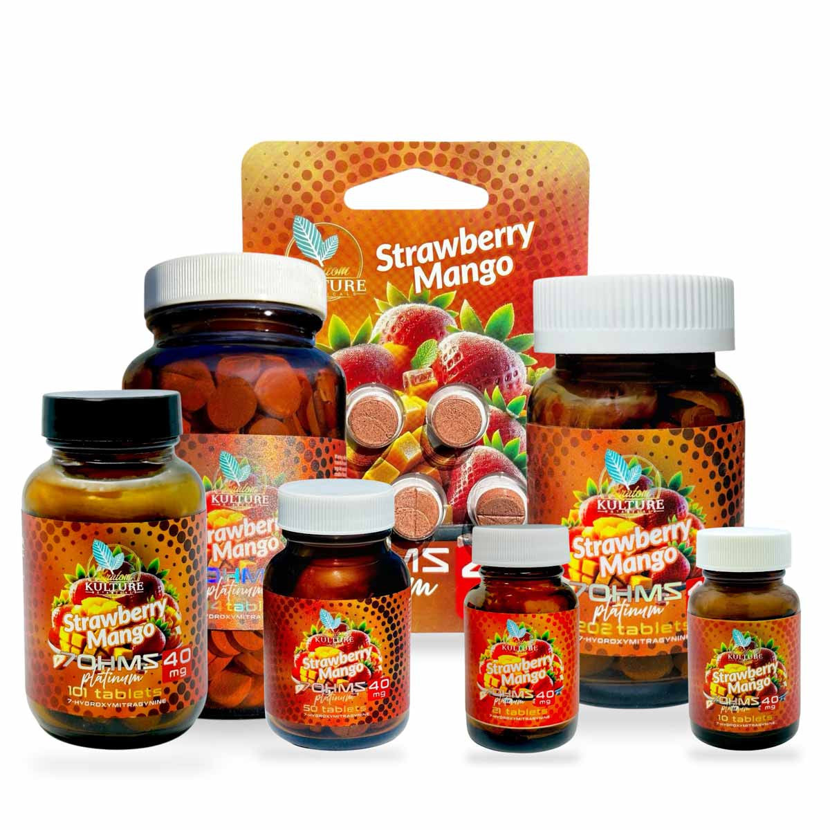 Kratom Kulture 7-OH 7OHMS Platinum 40MG Tablets Strawberry Mango