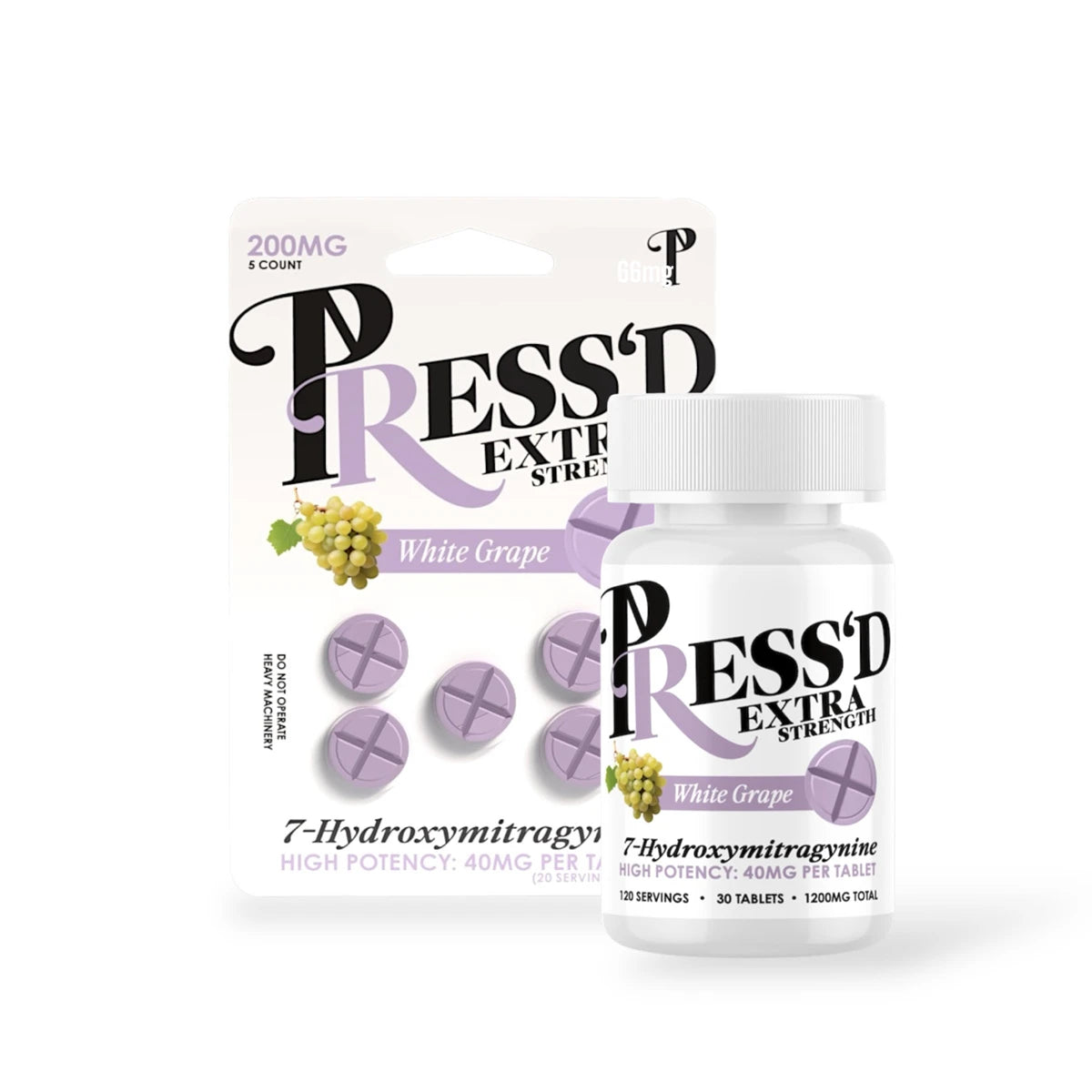Press'D Kratom 7-Hydroxymitragynine Extra Strength Tablets White Grape | 40MG